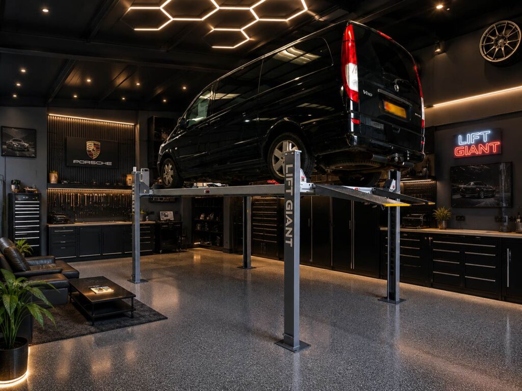 Vehicle stored on a car lift